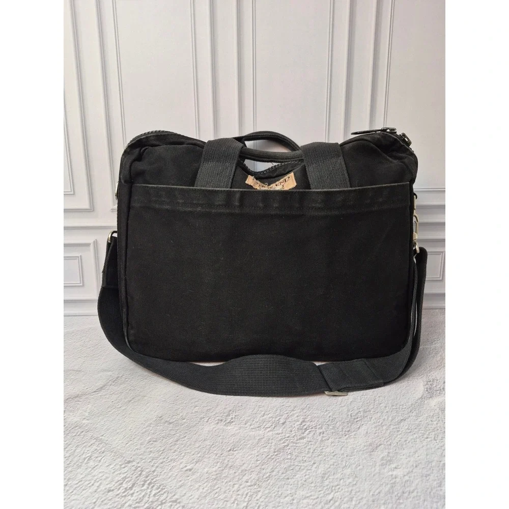 Lands End Square Rigger Black Canvas Briefcase Messenger Bag Mens YKK Zipper
